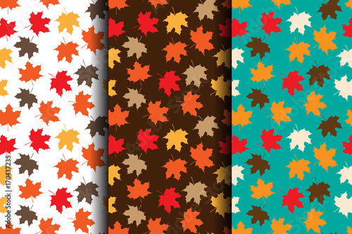 Autumn seamless abstract pattern with red, yellow and orange leaves.