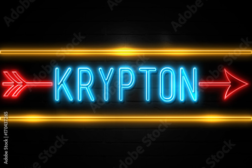 Krypton  - fluorescent Neon Sign on brickwall Front view