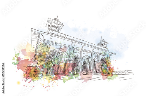Watercolor sketch of Red Fort New Delhi in vector illustration.