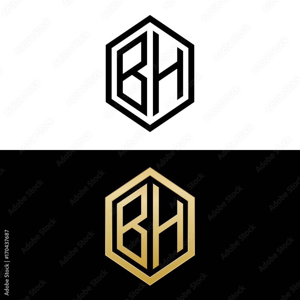 initial letters logo bh black and gold monogram hexagon shape vector initial letters logo bh black and gold monogram hexagon shape vector