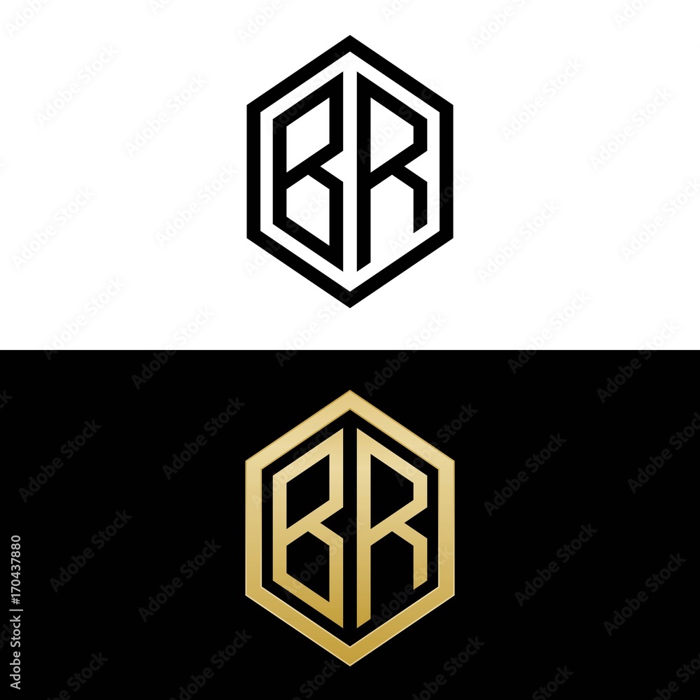 initial letters logo br black and gold monogram hexagon shape vector - obrazy, fototapety, plakaty 