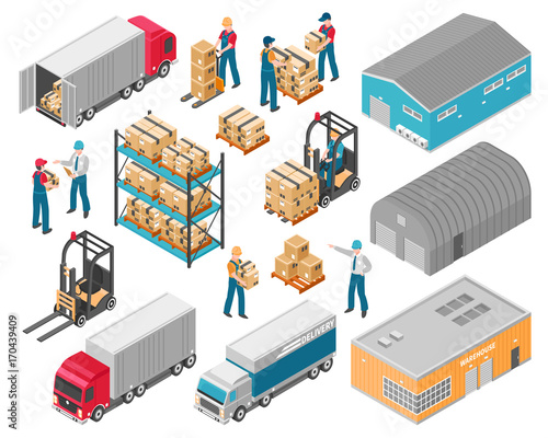 Isometric Warehouse Logistic Icon Set