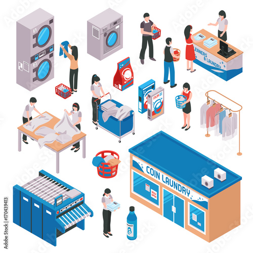 Isometric Laundry Icon Set