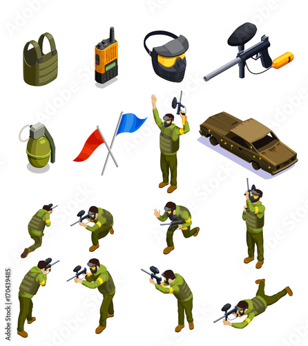 Paintball Isometric Elements Set
