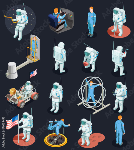 Astronauts Isometric Characters Set