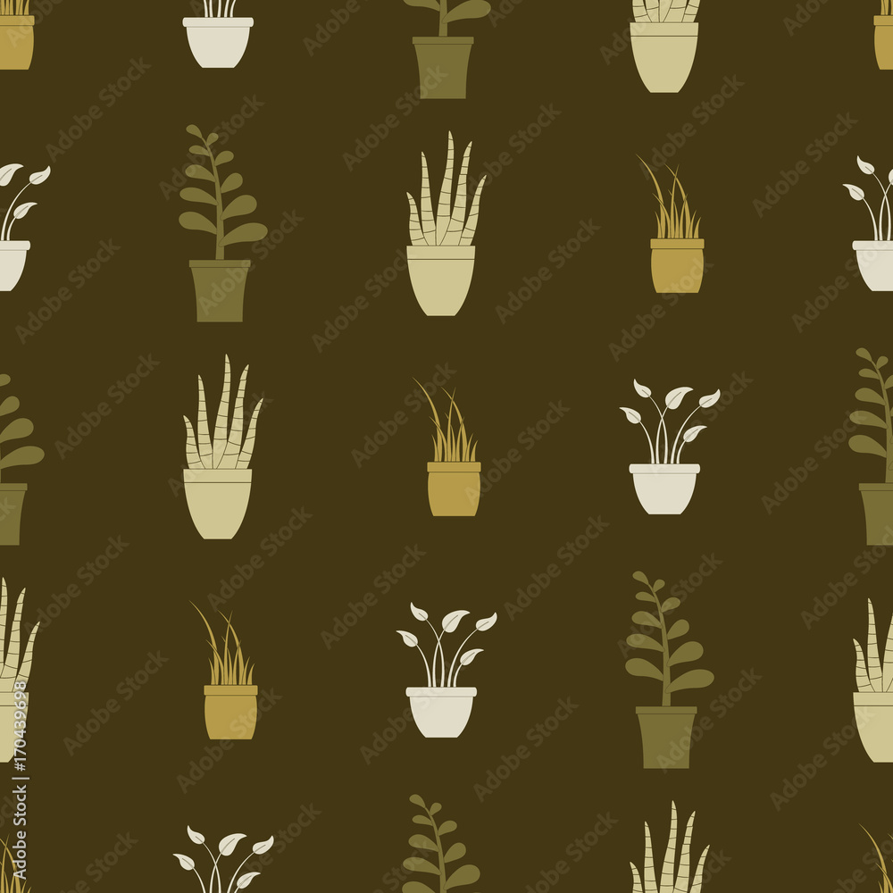 Seamless pattern with house plants icons for your design Seamless pattern with house plants icons for your design