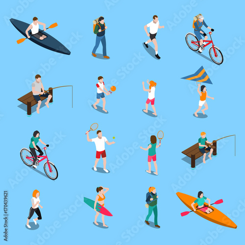 Summer Outdoor Activity People Icon Set
