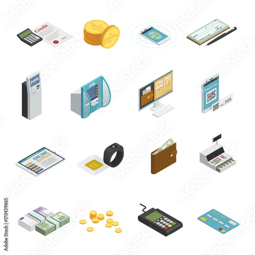 Payment Methods Isometric Icons Collection 