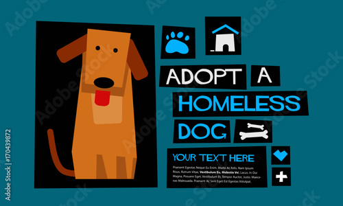 Adopt A Homeless Dog (Flat Style Vector Illustration Poster Design)