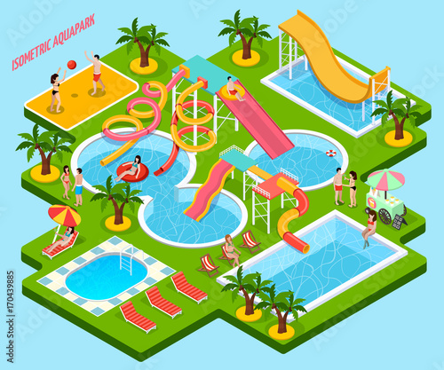 Water Park Aquapark Isometric Composition