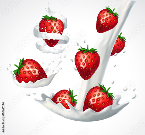 Fototapeta Naklejka Na Ścianę i Meble -  Strawberries and milk splash