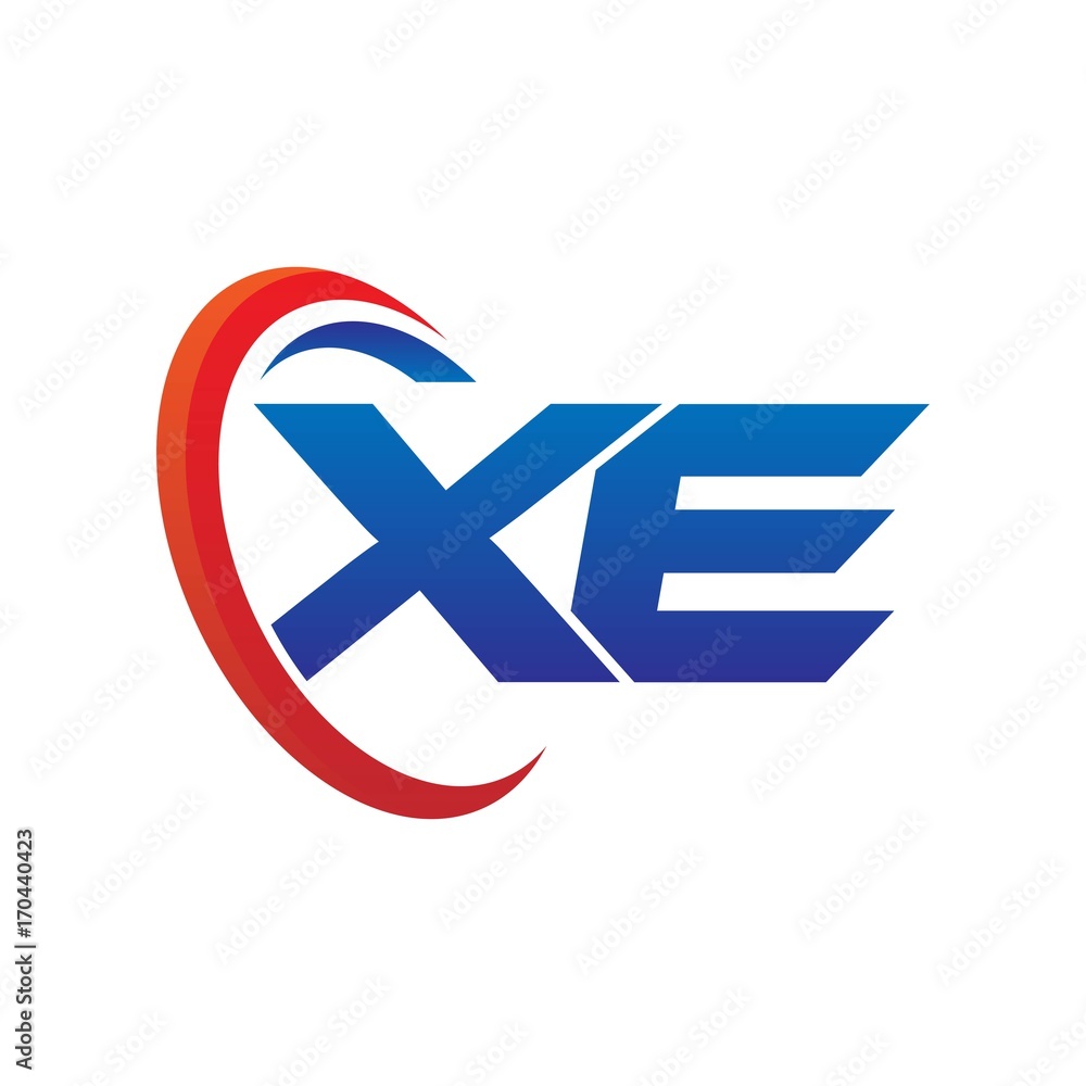 modern dynamic vector initial letters logo xe with circle swoosh red blue modern dynamic vector initial letters logo xe with circle swoosh red blue