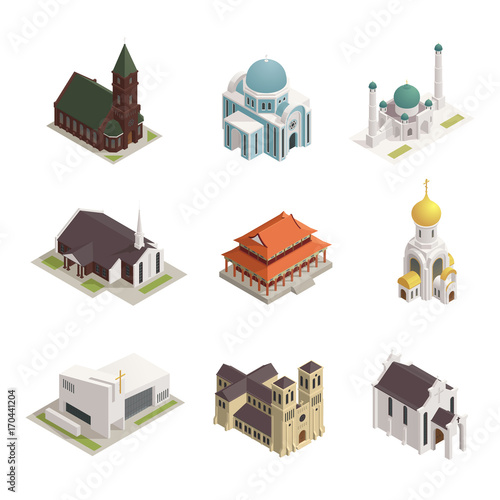 Church Cathedral Mosque Isometric Icons