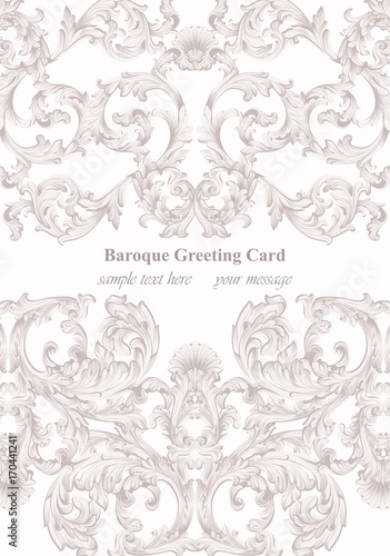 Luxury Baroque card ornament background Vector. Rich imperial intricate elements. Victorian Royal style pattern