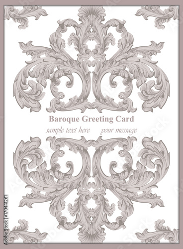 Luxury Baroque card ornament background Vector. Rich imperial intricate eleme...