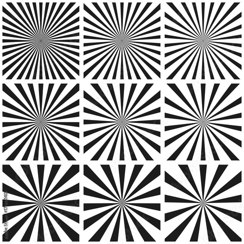 Set light ray pattern, Sun burst retro Pattern, vector template, pop art background, circular beam Sunburst vintage sunrise
