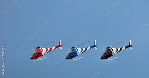 Radio controlled model helicopter in flight