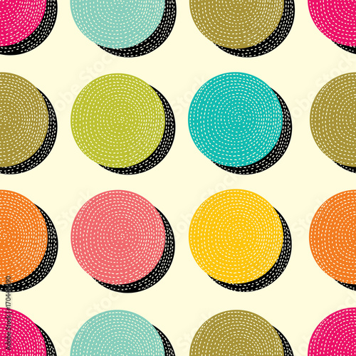 Cute seamless pattern, polka dot fabric, wallpaper, vector.  Tile vector pattern with big polka. © vyazovskaya