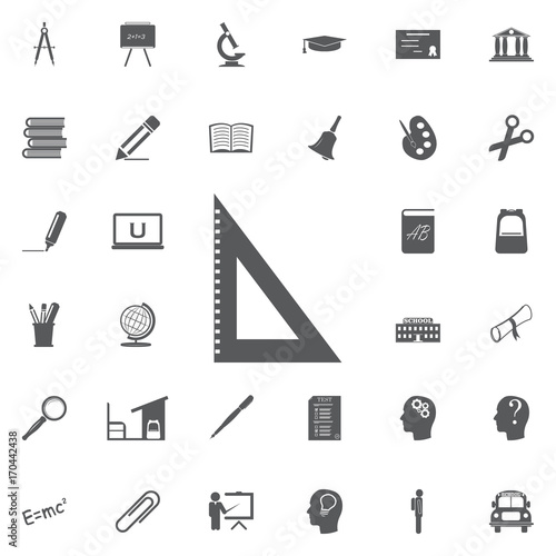 Triangular ruler icon. Straightedge sign. Geometric symbol. Linear outline icon on white background Education set photo