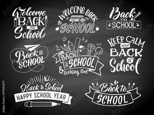 Set of monochrome school labels. Vector emblem design for education center or university