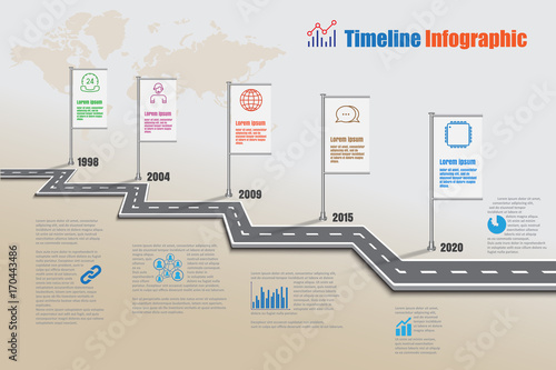 Business road map milestone timeline infographic for abstract background template. Vector illustration
