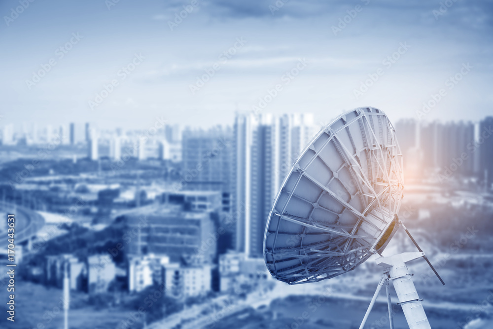 Aerial view of the city and the dish Aerial view of the city and the dish