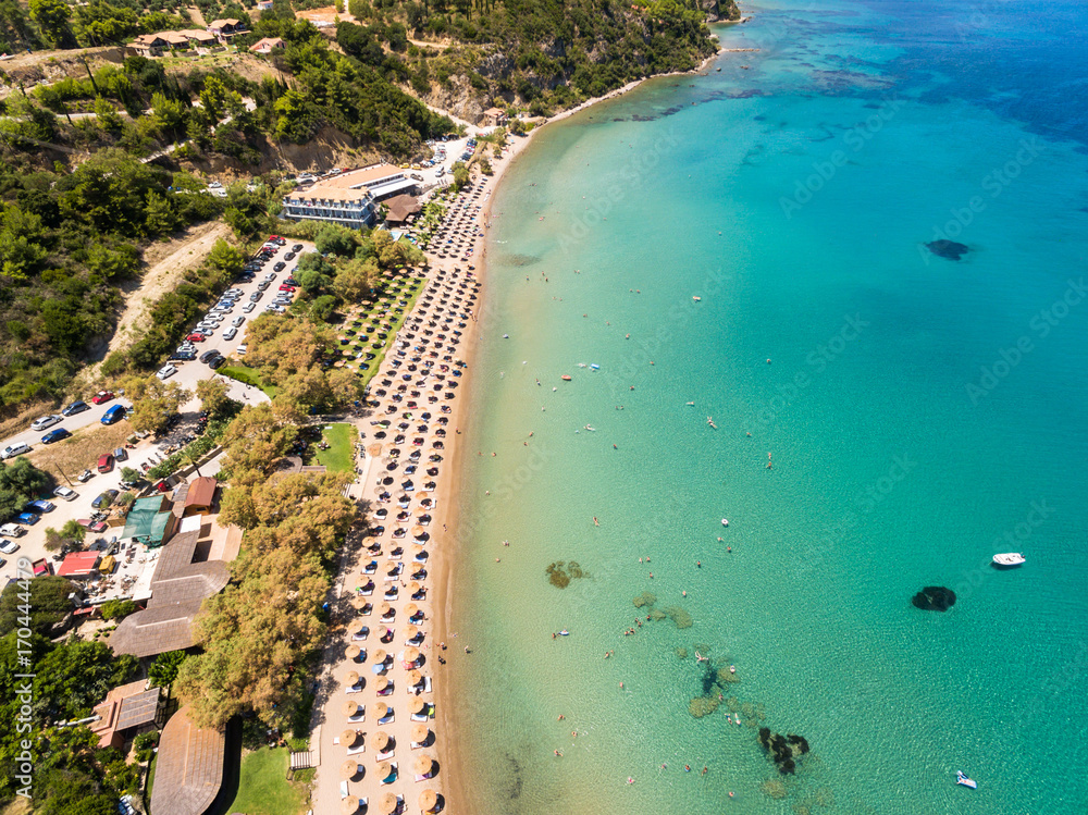Aerial  view of Porto Zorro  Azzurro beach in Zakynthos (Zante) island, in Greece