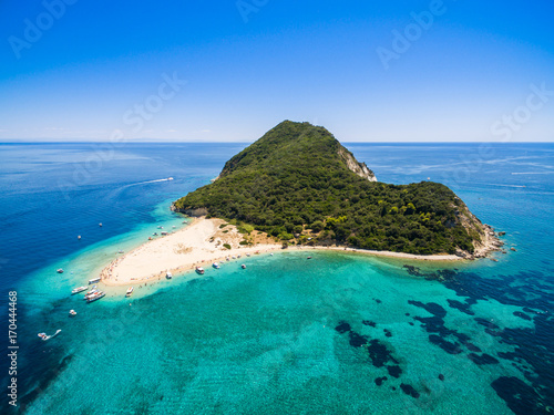 Aerial view of Marathonisi Island in Zakynthos (Zante) island, in Greece photo