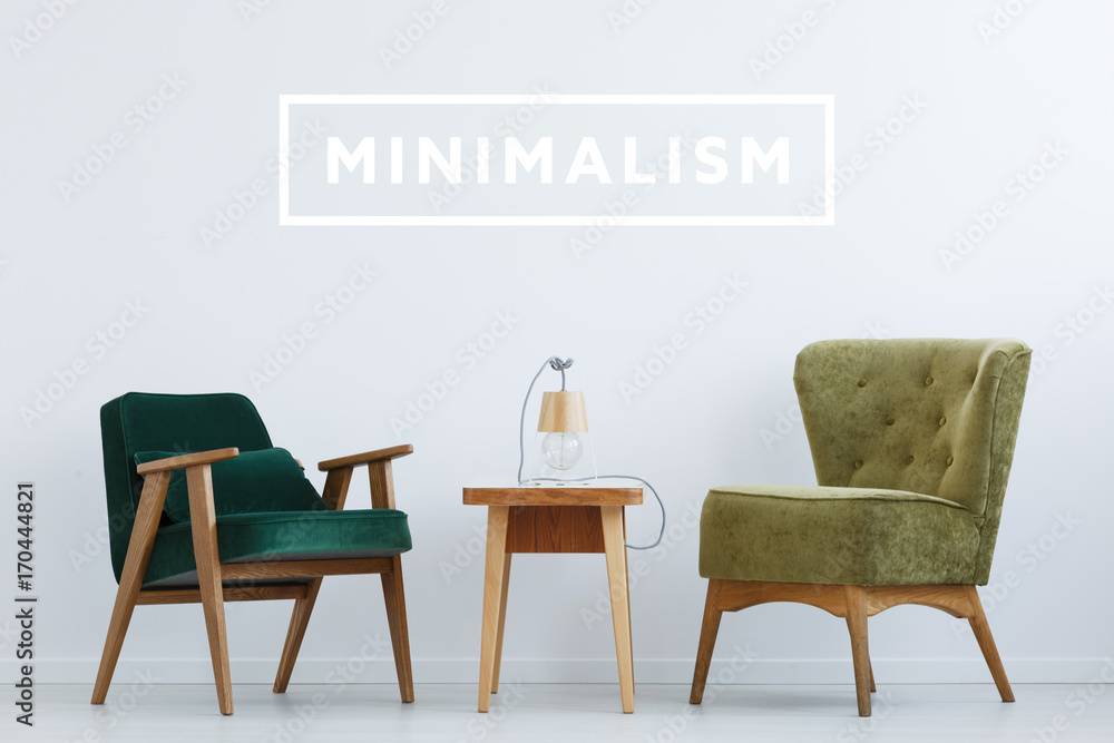 Fototapeta premium Minimal room with green chairs