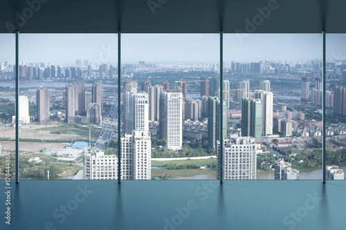 Aerial view of city buildings and river, China Nanchang © 安琦 王