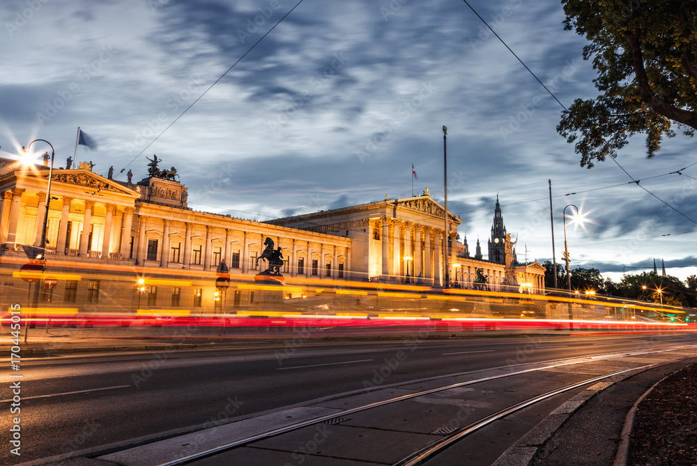 Fototapeta premium Austrian Parliament building on Ring Road in Vienna