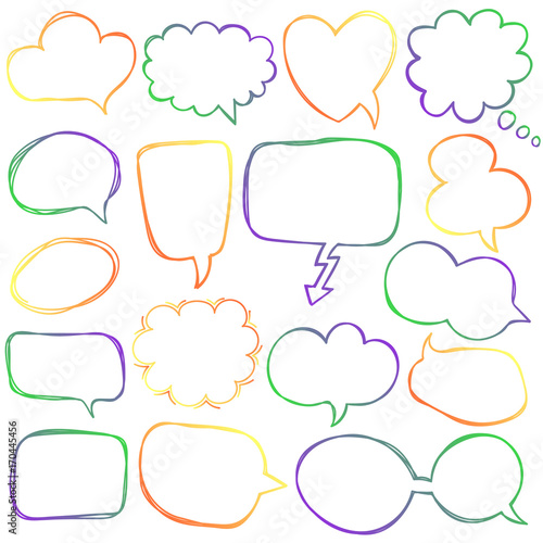 Hand-drawn speech and thought bubbles set