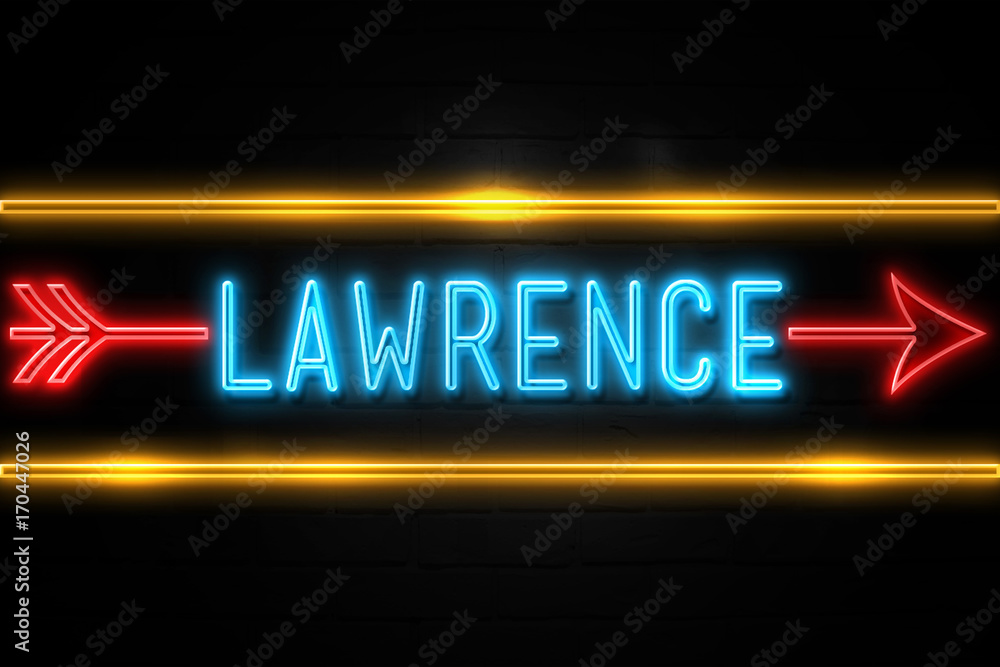 Obraz premium Lawrence - fluorescent Neon Sign on brickwall Front view
