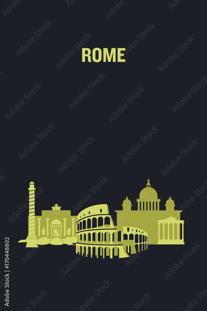 Illustration made with icons of most important buildings in Rome. Flat vector design.