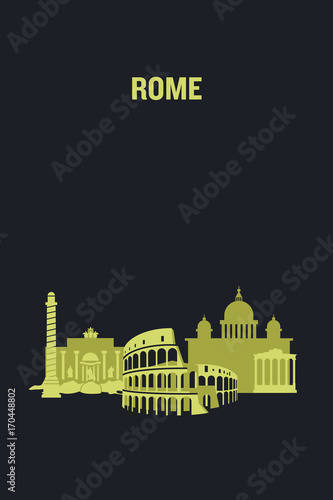 Illustration made with icons of most important buildings in Rome. Flat vector design.