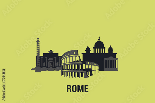 Minimalist illustration of Rome principal buildings. Flat vector design.