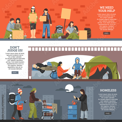 Homeless People Horizontal Banner Set