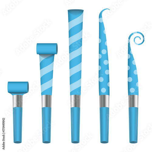 Party Horn Blower Vector. Blue Party Blower Sign. Isolated Illustration