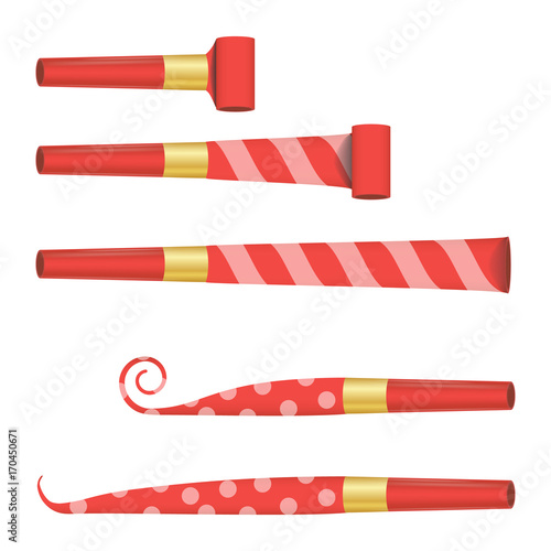 Blower Horn Vector. Red Party Blower Sign. Isolated Illustration