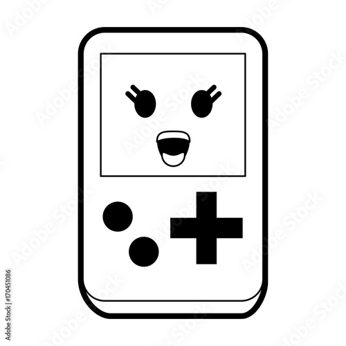 portable handheld game console kawaii style icon image vector illustration design  black and white