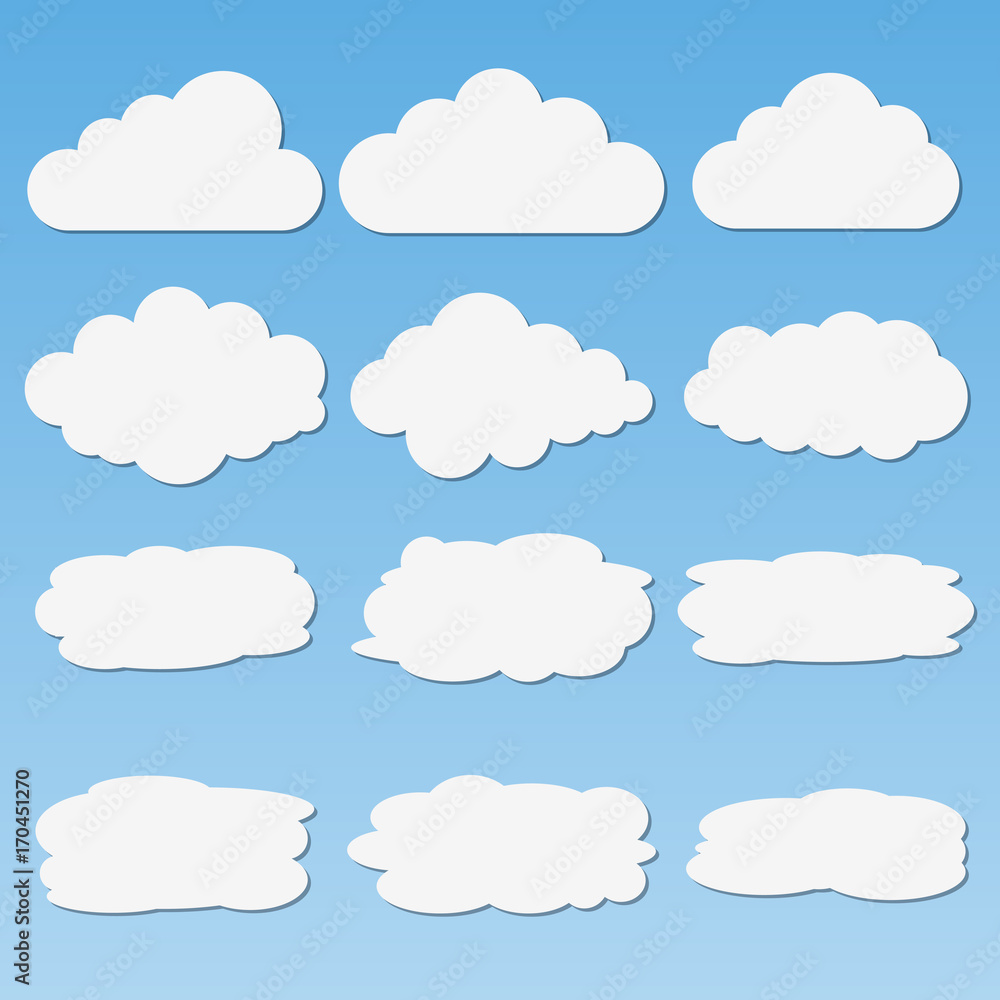 Set of different paper clouds with shadows