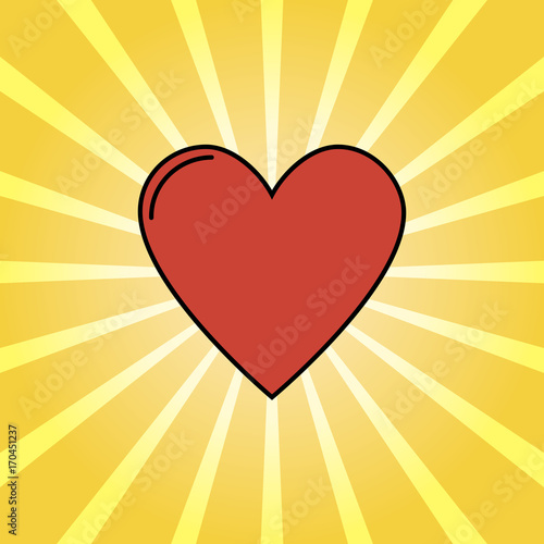 Retro rays and cartoon heart, love background pop art style