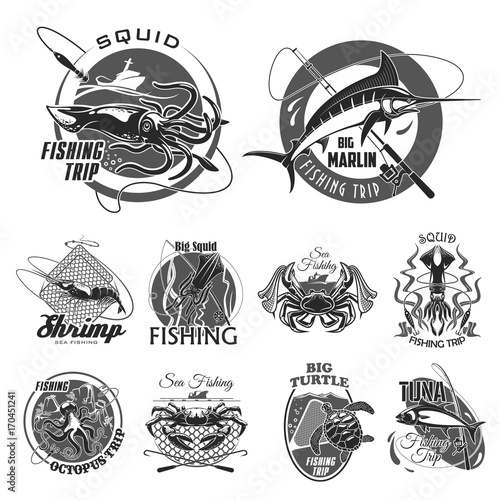 Vector icons set for fishing or fisher trip