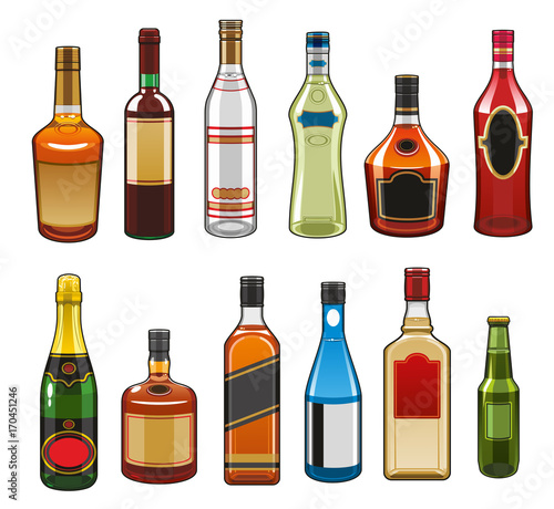 Vector icons of alcohol drinks bottles