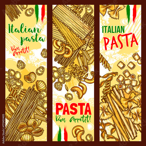 Pasta and Italian macaroni vector banners