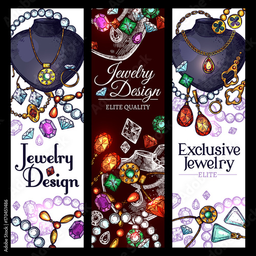 Vector banners of jewelry fashion accessories