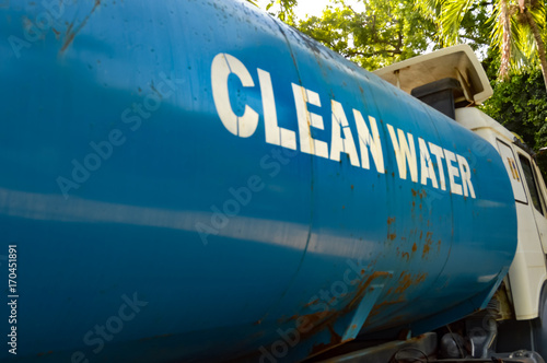 Blue water tank for drinking water