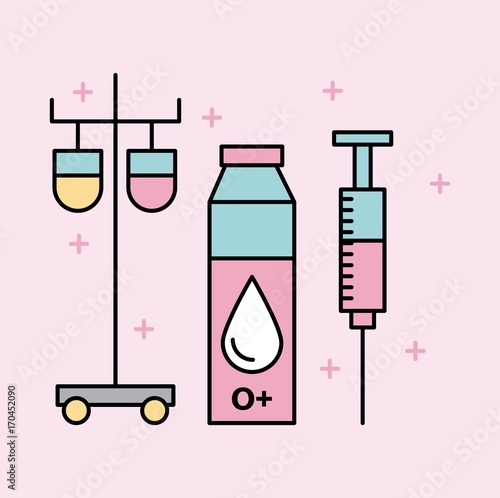 medical equipment iv stand bag medicine oxygen and syringe vector illustration