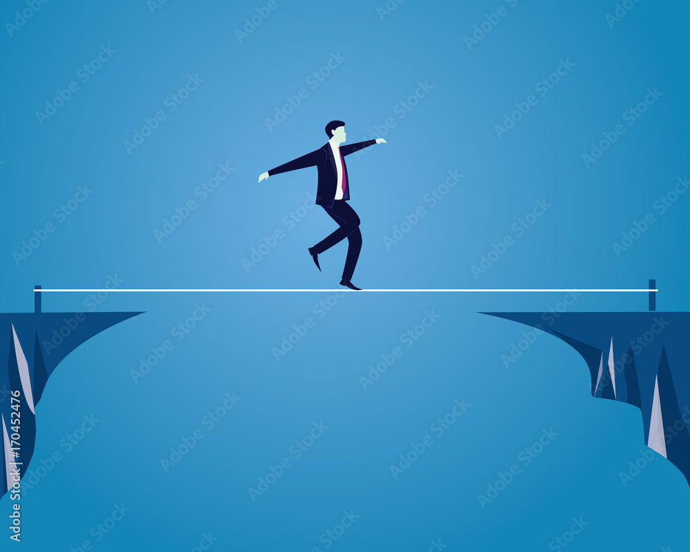 Businessman Walking on Rope. Risk Challenge in Business Concept Businessman Walking on Rope. Risk Challenge in Business Concept
