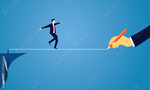Businessman Walking on Rope. Risk Challenge in Business Concept photo
